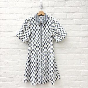 Mary Square || Rory Dress Mini Shirt Dress Fit Flare Floral Foulard Navy Small